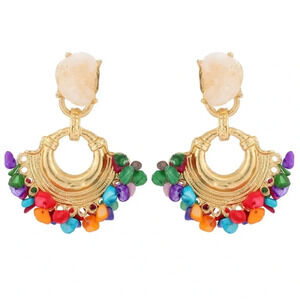 Zara Colorful Stones Beaded Druzy Hoop Earrings